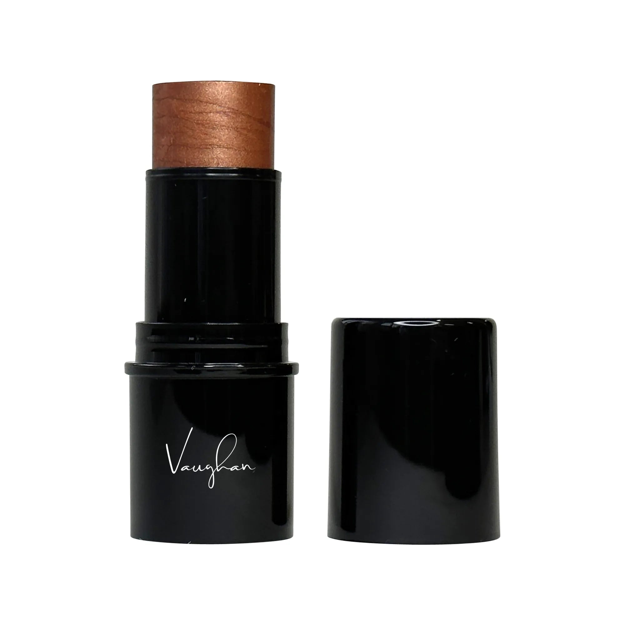 Black makeup stick with wooden top on a white background